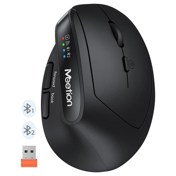 Беспроводная мышь MEETION 2.4G, Bluetooth Office Vertical Mouse BTM008, 57°, 800-1200-1600-2400dpi, 500mAh, 400h, Type-C charging, black