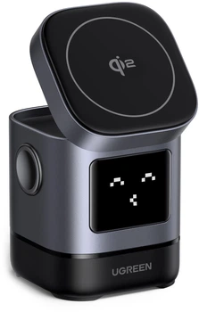 Бездротовий зарядний пристрій Ugreen W709 2-in-1 Robot Wireless Charger для iPhone&AirPods Grey (UGR-45775)