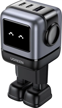 Мережевий зарядний пристрій Ugreen CD361 USB+2xUSB-C 65W Robot GaN Tech Fast Charger Grey (UGR-25685)