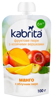 Пюре фруктовое Kabrita манго с козьими сливками и яблочным пюре, для детей от 6 месяцев, 100 г.