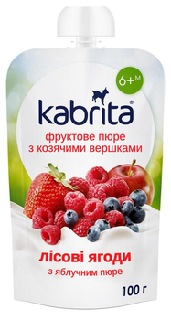 Пюре фруктове Kabrita лісові ягоди з козячими вершками та яблучним пюре, для дітей від 6 місяців, 100 г.