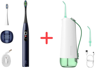 Набір Oclean Електрична зубна щітка X Pro Digital Dark Blue + Іригатор W10 Green NEW-2 NOZZLES (6970810553482/6970810555745)