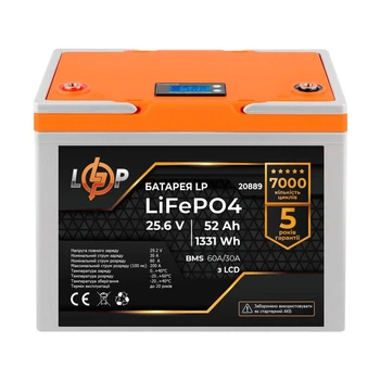 Акумулятор LP LiFePO4 LCD 24V (25.6V) - 52 Ah (BMS 60A/30А) пластик