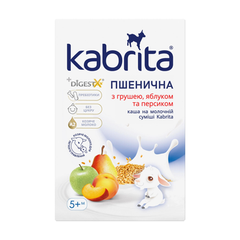 Каша Kabrita Пшенична з грушею, яблуком та персиком на молочній суміші для дітей від 5 місяців, 180 г.