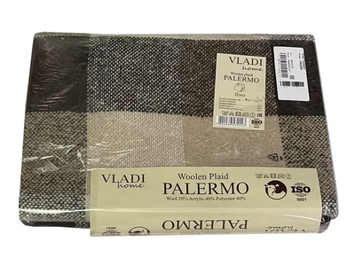 Плед шерстяной Vladi - Палермо №8 Pictor бело-песочно-касторовый 170*200 двуспальный