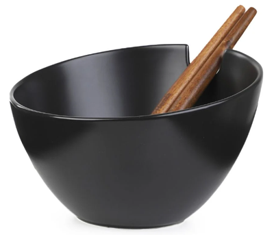 Zestaw HOMLA Mooka Miska do sałat ceramiczna czarna 24 cm + sztućce do serwowania 2 szt (5904183810652)