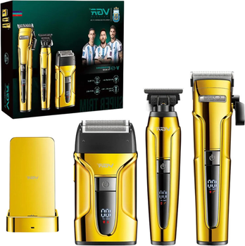 Комплект VGR 3 в 1 V-694 GOLD акумуляторна машинка для стрижки, триммер та електробритва шейвер (45692-V-694 GOLD_1754)