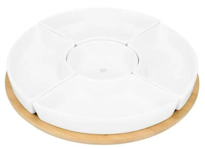 Półmisek HOMLA Fincan z białymi miseczkami 5 szt + obrotową tacą 30 cm (5902869984727)
