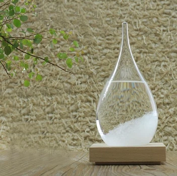 Барометр Штормгласс Капля средняя 19 х 8 см Storm glass на деревянной подставке