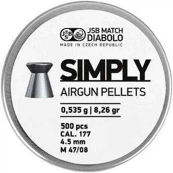 Пули пневматические JSB Diabolo Simply. Кал. 4.5 мм. Вес - 0.535 гр. 500 шт/уп