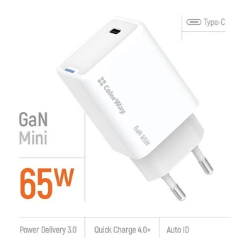 Пристрій зарядний мережевий Colorway GaN Mini 65W PD Port PPS USB-C біле