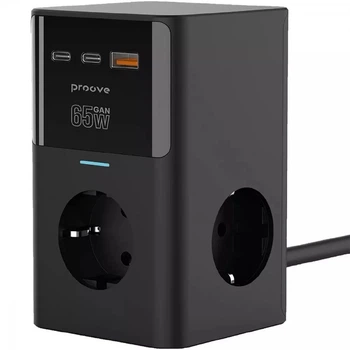 Мережевий фільтр Proove 3 розетки 2хType-C/USB 65W GaN Power Cube Black (PSPC36801201)