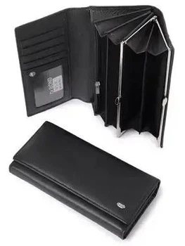 Женский классический кошелек из натуральной кожи Чорний w1-v кнопка 18.5×8.5