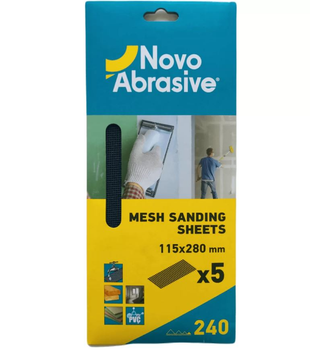 Шліфувальна сітка NovoAbrasive (115x280 мм, Р240, 5 шт.) абразивна наждачка для гіпсу та штукатурки (25789)