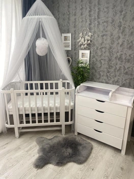 Комплект Дитяче ліжечко + Пеленальний Комод + Дитячий матрац Babymax Престиж (Білий)