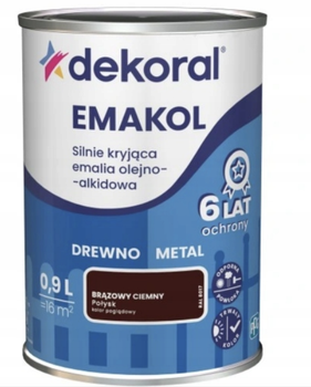 Эмаль для дерева и металла Dekoral Emakol коричневый темный глянец RAL 8017, 0.9л