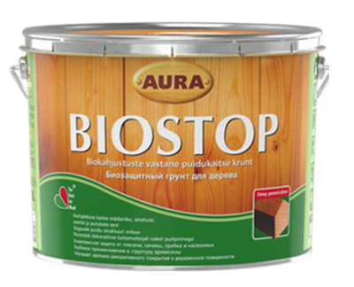 Грунтовка антисептическая AURA BIOSTOP для древесины Безцветный 0.9 л.