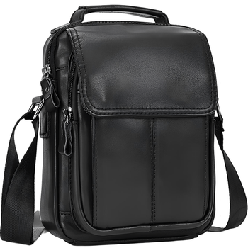 Сумка-барсетка мужская через плечо кожаная гладкая черная Tiding Bag TD-69291