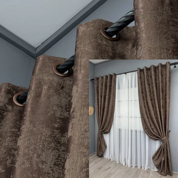 Комплект штор на люверсах VR-Textil Жаккард Sultan XO № 1557ш Коричневый 150х250 см 2 шт (37-0252)