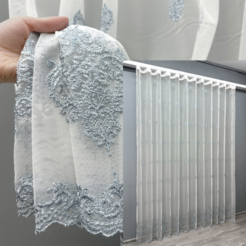 Тюль VR-Textil 1657т Грек-сітка з вишивкою та люрексом Молочний з сіро-блакитним 300х270 см (42-0661)