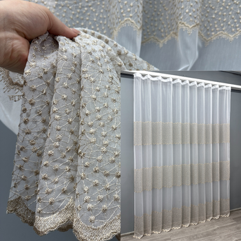Тюль VR-Textil 1655т Бамбук з вишивкою та люрексом Молочний з капучино 300х270 см (42-0659)