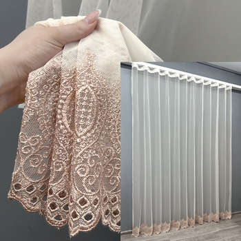 Тюль VR-Textil 1659т Грек-сітка з вишивкою Молочний з пудровим 300х270 см (42-0667)