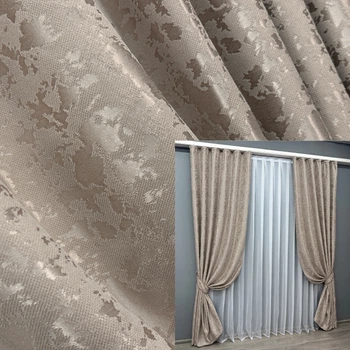 Комплект готовых штор VR-Textil Лен мрамор Pavliani VO № 1717ш серо-бежевый 100х275 см 2 шт (31-754)