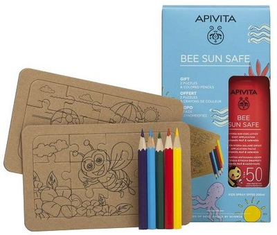 Дитячий сонцезахисний лосьйон-спрей Apivita Bee Sun Safe SPF 50 200 мл + 2 пазли та 5 кольорових олівців (5201279103019)