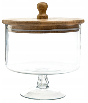 Patera na nóżce z kloszem HOMLA Wood Colony szklana 18 x 16 cm (5904183886732)