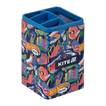Стакан для ручек Kite Hot Wheels Skate "Скейт Хотвилс" металлический квадратный синий (HW25-105)