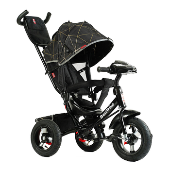 Велосипед-коляска с родительской ручкой BestTrike 3390-31-025 фара с USB и Bluetooth, надувные колеса, Черный "Триугольники"