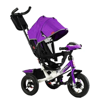 Велосипед-коляска с родительской ручкой BestTrike 3390-30-126 фара с USB и Bluetooth, надувные колеса, Фиолетовый