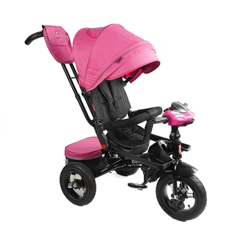 Велосипед-коляска с родительской ручкой BestTrike 6088 F–701-16 поворотное сиденье, надувные колеса, Розовый