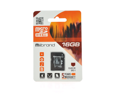 Карта памяти microSDXC (UHS-1) Voltronic Mibrand 16Gb class 10 адаптер (microSDHC-Mb/16)