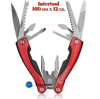 Мультитул Intertool 160 мм x 12 од. (HT-0541) червоний, загартована легована сталь