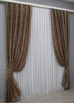 Комплект штор жаккард (2шт 1,5х2,7м). Цвет коричневый