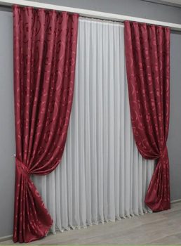 Комплект штор жакард (2шт 1,5х2, 7м). Колір бордовий