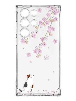 Чехол с утолщёнными углами на Samsung Galaxy S24 Ultra :: Котик и сакура (принт 283)