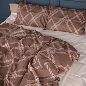 Комплект постільної білизни MirSon Двоспальний 175х210 см 22-1413 Brown Geometry Сатин (2200011123202)
