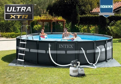 Каркасний басейн 549×132 см Intex Ultra XTR 26330in, круглий, з фільтром, тентом, підстилкою і сходами, 26423 л