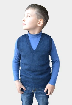 Вязаная жилетка для мальчика ART KNIT темно-синяя, 110-116см 013035