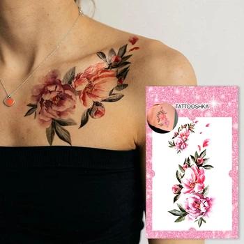 Тимчасове тату, водостійкі наклейки на тіло TATTOOSHKA "Великі акварельні квіти" QC-700