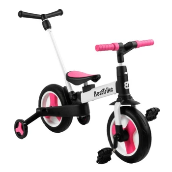 Велосипед-трансформер (беговел) с родительской ручкой Best Trike 55475 Бело-розовый
