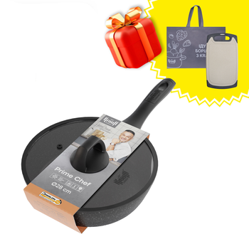 Сковорода глибока з кришкою Ø28 см Prime Chef Krauff + ПОДАРУНКИ: Дошка кухонна Krauff та сумка шопер