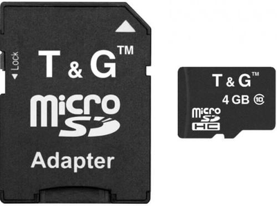 Карта памяти microSDHC, 4Gb, T&G, Class10, SD адаптер (TG-4GBSDCL10-01)