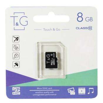 Карта памяти microSDHC, 8Gb, T&G, Class10 UHS-I, без адаптера (TG-8GBSD10U1-00)