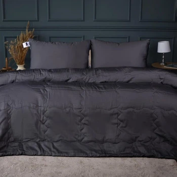 Набір MirSon №2981 Ковдра літня King Size 220х240 Line Satin Premium 0240 Iron grey Ecosilk + 2 наволочки 50х70 + простирадло 220х240 (2200010974720)