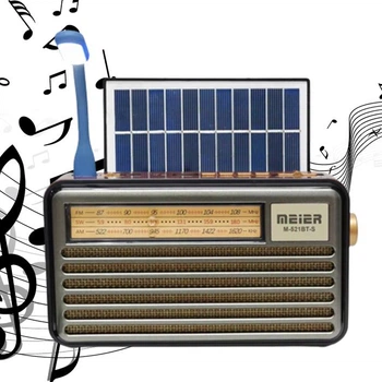 Радіоприймач Портативний FM радіо програвач з флешкою USB на акумуляторі з сонячною батареєю з ліхтариком з повербанком з Bluetooth Блютуз, Сірий