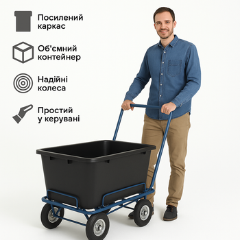 Тележка для дворника ЧТ-200Д с пластиковым корытом 90 л, складная, 4 колеса 200 мм, нагрузка до 170 кг