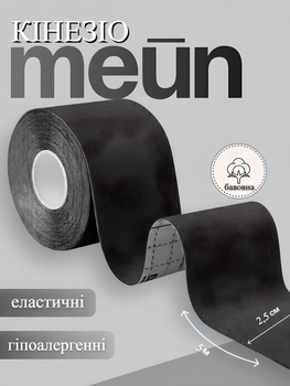 Кінезіо тейп для обличчя та тіла Kinesio tape, розмір 2,5см*5м, чорний (LS-KT-02-2_5)